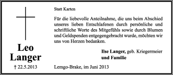 Anzeige  Leo Langer  Lippische Landes-Zeitung