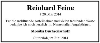 Anzeige  Reinhard Feine  Lippische Landes-Zeitung