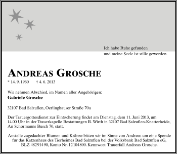 Anzeige  Andreas Grosche  Lippische Landes-Zeitung