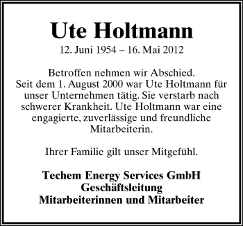 Anzeige  Ute Holtmann  Lippische Landes-Zeitung