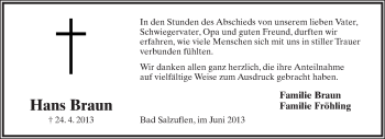 Anzeige  Hans Braun  Lippische Landes-Zeitung