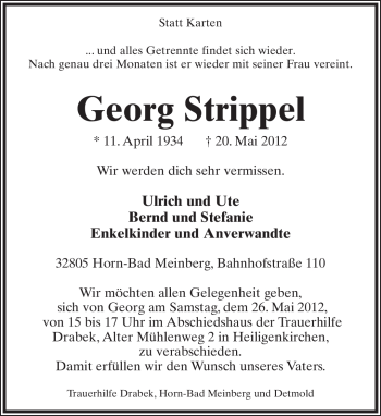 Anzeige  Georg Strippel  Lippische Landes-Zeitung