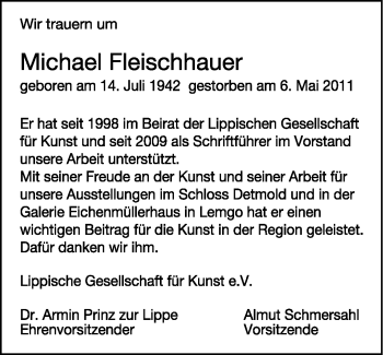 Anzeige  Michael Fleischhauer  Lippische Landes-Zeitung