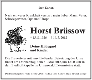 Anzeige  Horst Brüssow  Lippische Landes-Zeitung