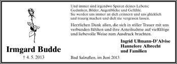 Anzeige  Irmgard Budde  Lippische Landes-Zeitung