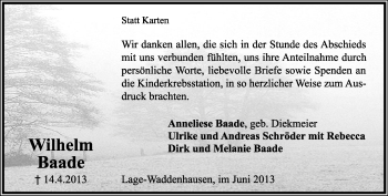 Anzeige  Wilhelm Baade  Lippische Landes-Zeitung