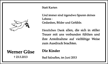 Anzeige  Werner Güse  Lippische Landes-Zeitung