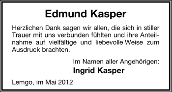 Anzeige  Edmund Kasper  Lippische Landes-Zeitung