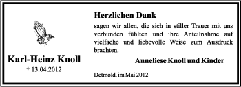Anzeige  Karl-Heinz Knoll  Lippische Landes-Zeitung
