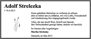Anzeige  Adolf Strelezka  Lippische Landes-Zeitung