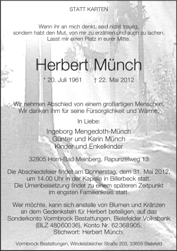 Anzeige  Herbert Münch  Lippische Landes-Zeitung