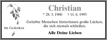 Anzeige  Christian   Lippische Landes-Zeitung