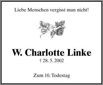 Anzeige  Charlotte Linke  Lippische Landes-Zeitung