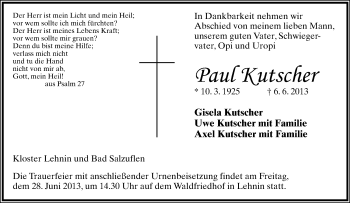 Anzeige  Paul Kutscher  Lippische Landes-Zeitung