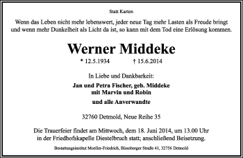Anzeige  Werner Middeke  Lippische Landes-Zeitung