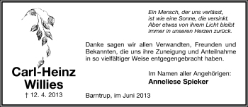 Anzeige  Carl-Heinz Willies  Lippische Landes-Zeitung
