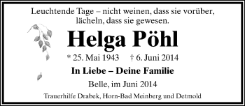 Anzeige  Helga Pöhl  Lippische Landes-Zeitung
