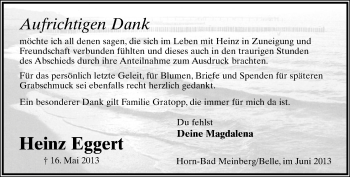 Anzeige  Heinz Eggert  Lippische Landes-Zeitung