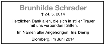 Anzeige  Brunhilde Schrader  Lippische Landes-Zeitung
