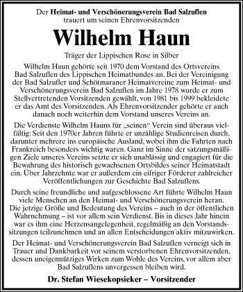 Anzeige  Wilhelm Haun  Lippische Landes-Zeitung