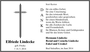 Anzeige  Elfriede Lindecke  Lippische Landes-Zeitung