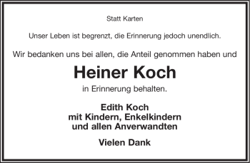 Anzeige  Heiner Koch  Lippische Landes-Zeitung