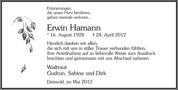 Anzeige  Erwin Hamann  Lippische Landes-Zeitung