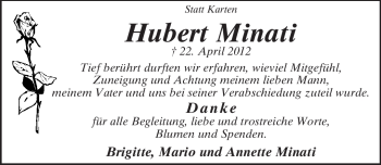 Anzeige  Hubert Minati  Lippische Landes-Zeitung