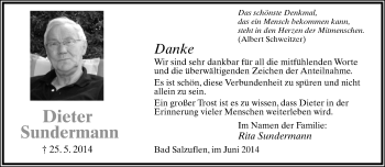 Anzeige  Dieter Sundermann  Lippische Landes-Zeitung