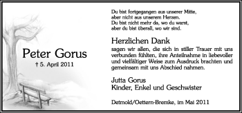 Anzeige  Peter Gorus  Lippische Landes-Zeitung