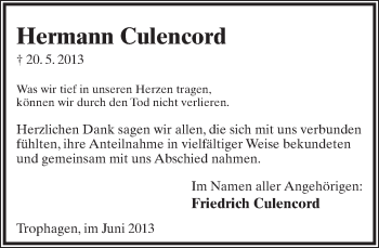 Anzeige  Hermann Culencord  Lippische Landes-Zeitung