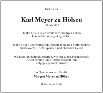 Anzeige  Karl Meyer zu Hölsen  Lippische Landes-Zeitung