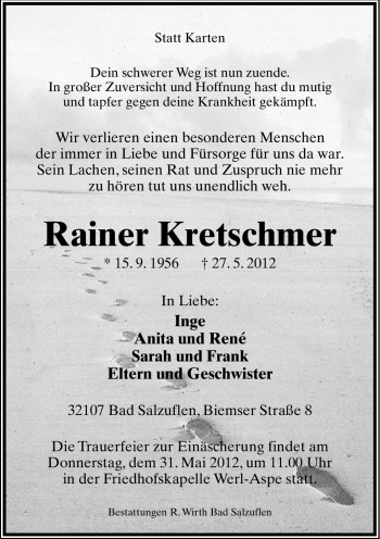 Anzeige  Rainer Kretschmer  Lippische Landes-Zeitung