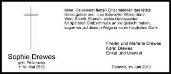 Anzeige  Sophie Drewes  Lippische Landes-Zeitung