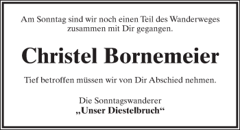 Anzeige  Christel Bornemeier  Lippische Landes-Zeitung