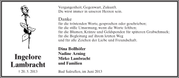 Anzeige  Ingelore Lambracht  Lippische Landes-Zeitung