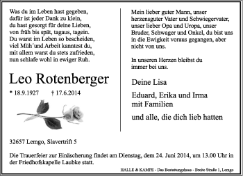 Anzeige  Leo Rotenberger  Lippische Landes-Zeitung