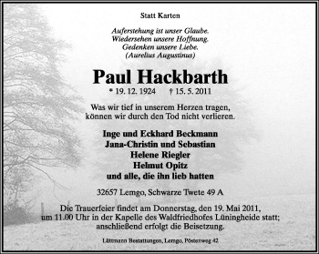 Anzeige  Paul Hackbarth  Lippische Landes-Zeitung