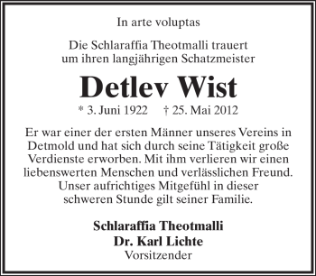 Anzeige  Detlev Wist  Lippische Landes-Zeitung