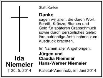 Anzeige  Ida Niemeier  Lippische Landes-Zeitung