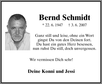Anzeige  Bernd Schmidt  Lippische Landes-Zeitung