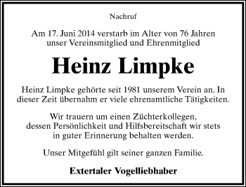 Anzeige  Heinz Limpke  Lippische Landes-Zeitung