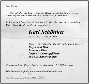 Anzeige  Karl Schöttker  Lippische Landes-Zeitung