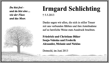 Anzeige  Irmgard Schlichting  Lippische Landes-Zeitung