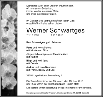 Anzeige  Werner Schwartges  Lippische Landes-Zeitung