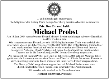 Anzeige  Michael Probst  Lippische Landes-Zeitung