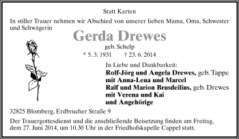 Anzeige  Gerda Drewes  Lippische Landes-Zeitung