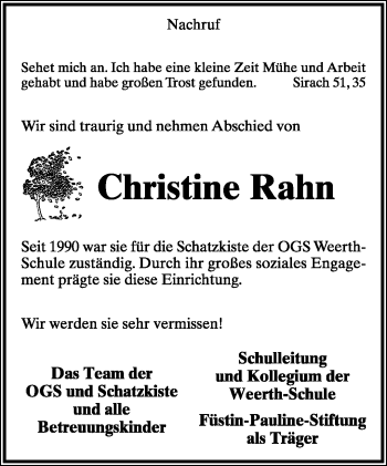 Anzeige  Christine Rahn  Lippische Landes-Zeitung