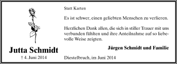 Anzeige  Jutta Schmidt  Lippische Landes-Zeitung