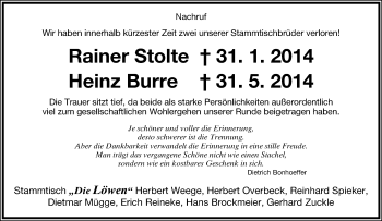 Anzeige  Heinz Burre  Lippische Landes-Zeitung